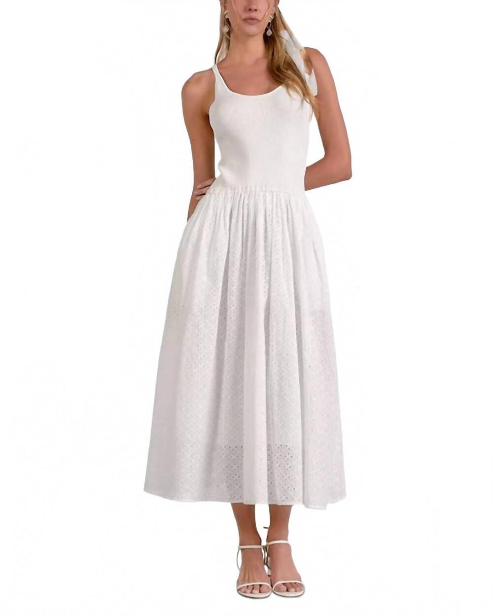 NEW ELAN eyelet mix media maxi dress in white